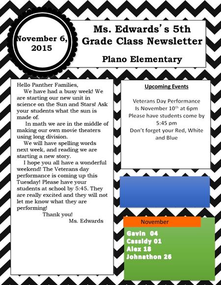 Ms. Edwards’s 5th Grade Class Newsletter