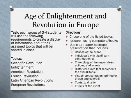 Age of Enlightenment and Revolution in Europe