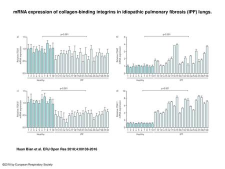 MRNA expression of collagen-binding integrins in idiopathic pulmonary fibrosis (IPF) lungs. mRNA expression of collagen-binding integrins in idiopathic.