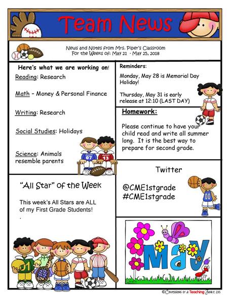 #CME1stgrade “All Star” of the Week Homework: