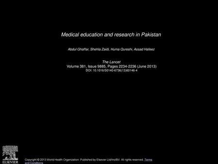 Medical education and research in Pakistan