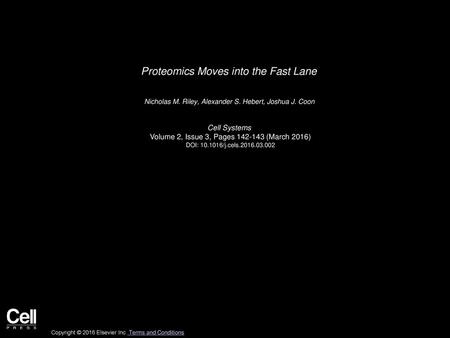 Proteomics Moves into the Fast Lane