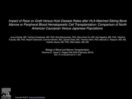 Impact of Race on Graft-Versus-Host Disease Rates after HLA-Matched Sibling Bone Marrow or Peripheral Blood Hematopoietic Cell Transplantation: Comparison.