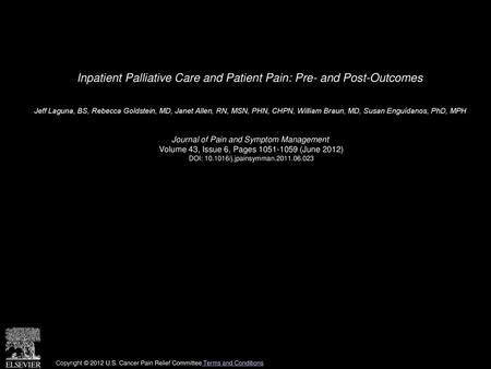 Inpatient Palliative Care and Patient Pain: Pre- and Post-Outcomes