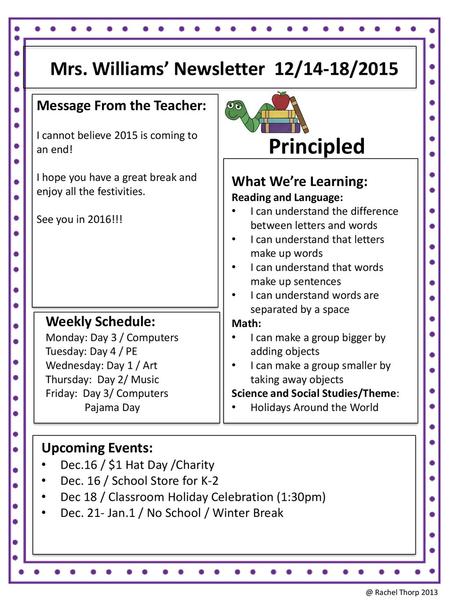 Mrs. Williams’ Newsletter 12/14-18/2015