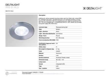 DELTALIGHT IRIS S1 ALU ALU Description