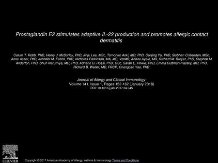 Prostaglandin E2 stimulates adaptive IL-22 production and promotes allergic contact dermatitis  Calum T. Robb, PhD, Henry J. McSorley, PhD, Jinju Lee,