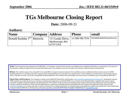 TGs Melbourne Closing Report