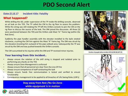 PDO Second Alert Date: Incident title: Fatality What happened?