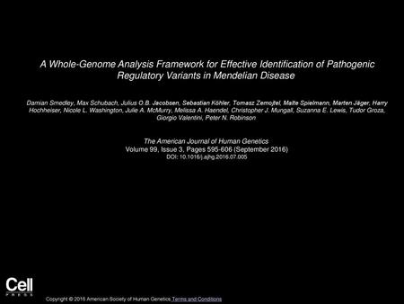 A Whole-Genome Analysis Framework for Effective Identification of Pathogenic Regulatory Variants in Mendelian Disease  Damian Smedley, Max Schubach, Julius O.B.