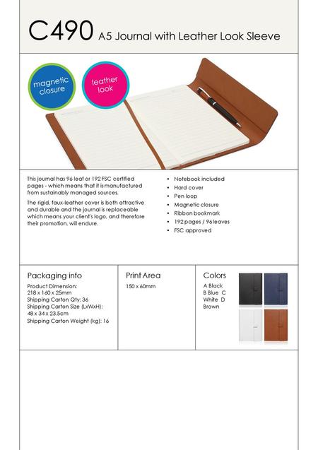 C490 A5 Journal with Leather Look Sleeve