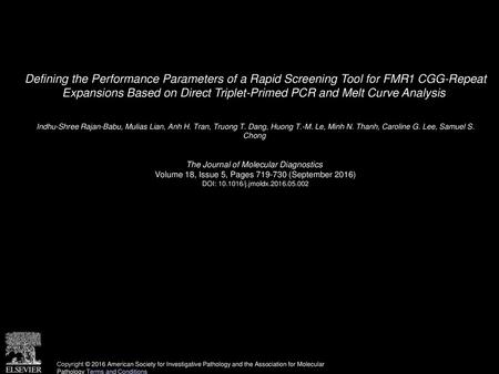 Defining the Performance Parameters of a Rapid Screening Tool for FMR1 CGG-Repeat Expansions Based on Direct Triplet-Primed PCR and Melt Curve Analysis 