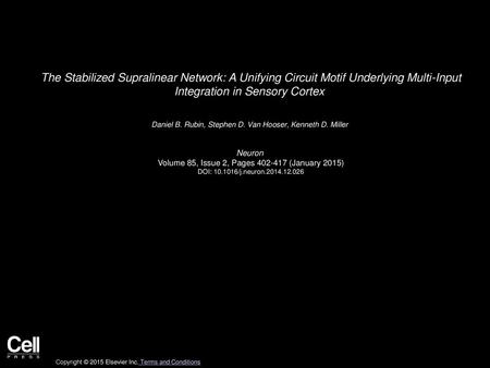 The Stabilized Supralinear Network: A Unifying Circuit Motif Underlying Multi-Input Integration in Sensory Cortex  Daniel B. Rubin, Stephen D. Van Hooser,