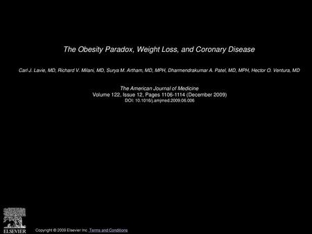 The Obesity Paradox, Weight Loss, and Coronary Disease