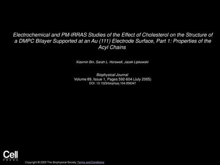 Electrochemical and PM-IRRAS Studies of the Effect of Cholesterol on the Structure of a DMPC Bilayer Supported at an Au (111) Electrode Surface, Part.