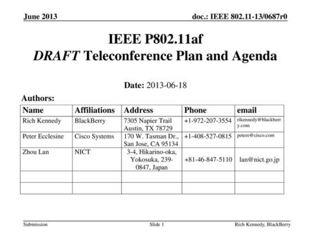 IEEE P802.11af DRAFT Teleconference Plan and Agenda