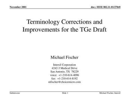 Terminology Corrections and Improvements for the TGe Draft