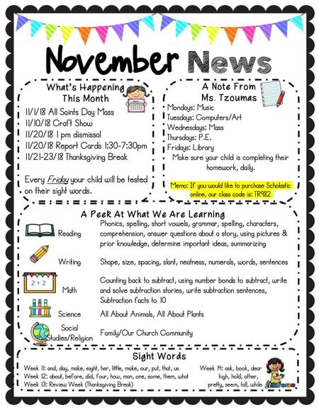 November News What’s Happening A Note From This Month Ms. Tzoumas