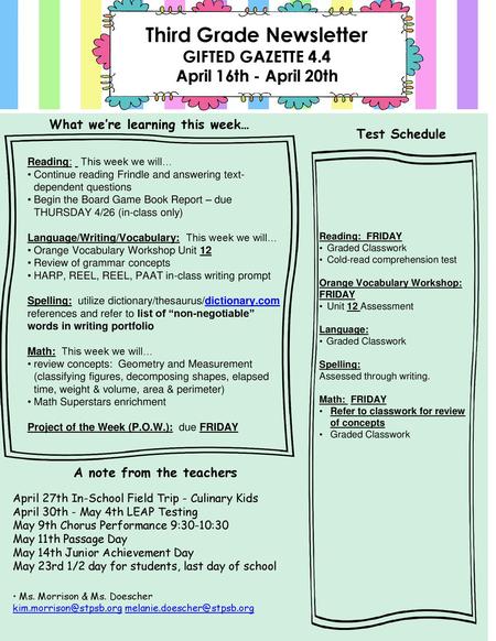 Third Grade Newsletter