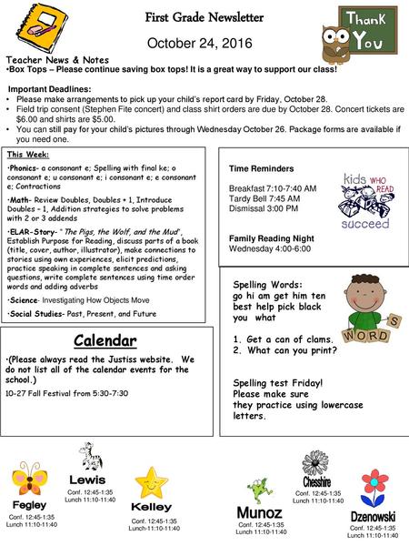 First Grade Newsletter