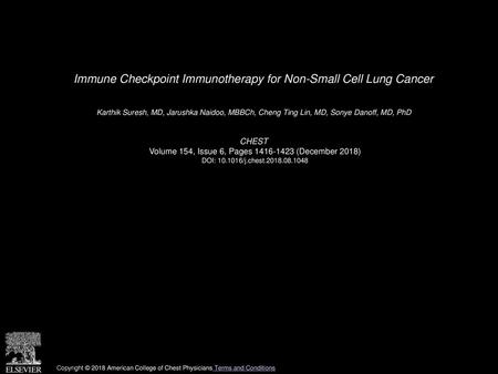 Immune Checkpoint Immunotherapy for Non-Small Cell Lung Cancer