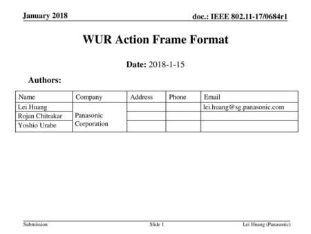 WUR Action Frame Format