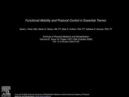 Functional Mobility and Postural Control in Essential Tremor