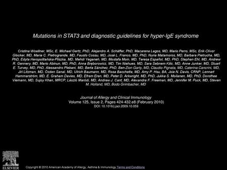 Mutations in STAT3 and diagnostic guidelines for hyper-IgE syndrome