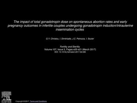 The impact of total gonadotropin dose on spontaneous abortion rates and early pregnancy outcomes in infertile couples undergoing gonadotropin induction/intrauterine.