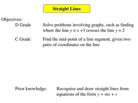 Straight Lines Objectives: