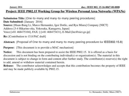 Submission Title: [One-to-many and many-to-many peering procedures]