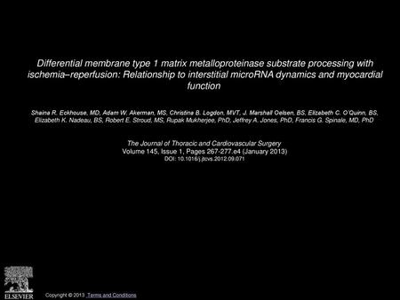 Differential membrane type 1 matrix metalloproteinase substrate processing with ischemia–reperfusion: Relationship to interstitial microRNA dynamics and.