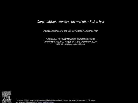 Core stability exercises on and off a Swiss ball