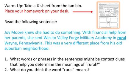 Warm-Up: Take a ¼ sheet from the tan bin.