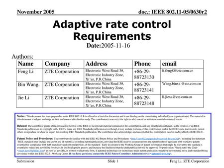 Adaptive rate control Requirements