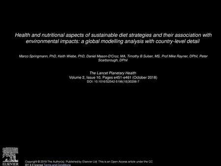 Health and nutritional aspects of sustainable diet strategies and their association with environmental impacts: a global modelling analysis with country-level.