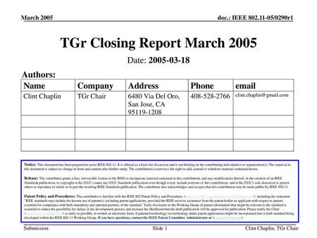 TGr Closing Report March 2005