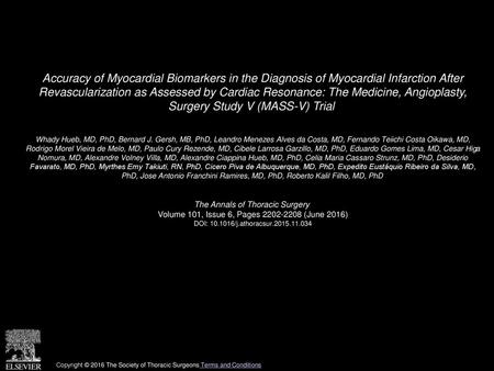 Accuracy of Myocardial Biomarkers in the Diagnosis of Myocardial Infarction After Revascularization as Assessed by Cardiac Resonance: The Medicine, Angioplasty,