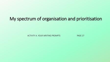 My spectrum of organisation and prioritisation