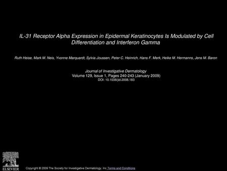 IL-31 Receptor Alpha Expression in Epidermal Keratinocytes Is Modulated by Cell Differentiation and Interferon Gamma  Ruth Heise, Mark M. Neis, Yvonne.