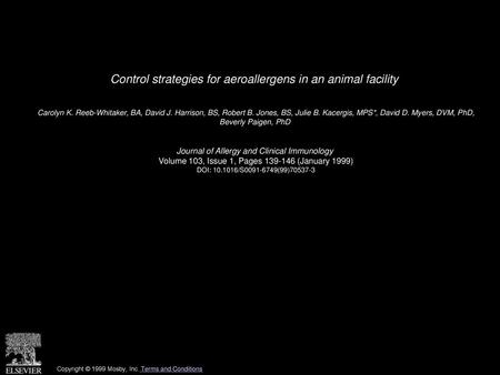 Control strategies for aeroallergens in an animal facility