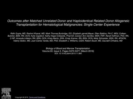 Outcomes after Matched Unrelated Donor and Haploidentical Related Donor Allogeneic Transplantation for Hematological Malignancies: Single Center Experience 