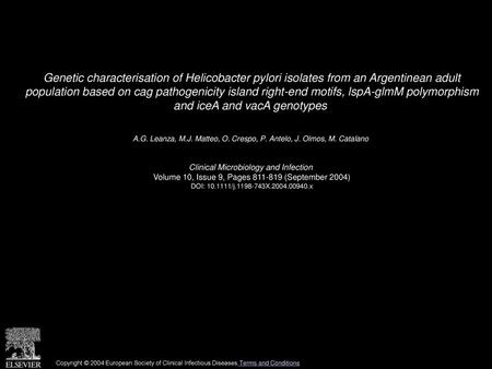 Genetic characterisation of Helicobacter pylori isolates from an Argentinean adult population based on cag pathogenicity island right-end motifs, lspA-glmM.