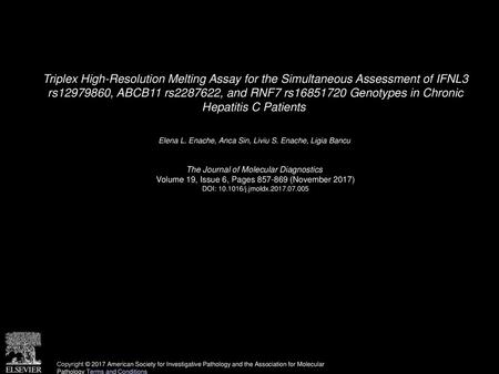 Triplex High-Resolution Melting Assay for the Simultaneous Assessment of IFNL3 rs12979860, ABCB11 rs2287622, and RNF7 rs16851720 Genotypes in Chronic.