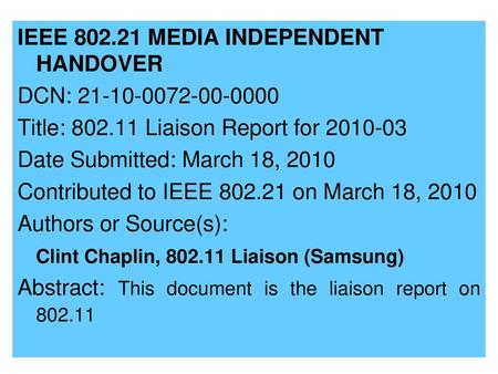 IEEE MEDIA INDEPENDENT HANDOVER