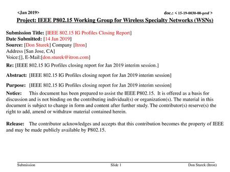 <month year> doc.: IEEE < e> <Jan 2019>