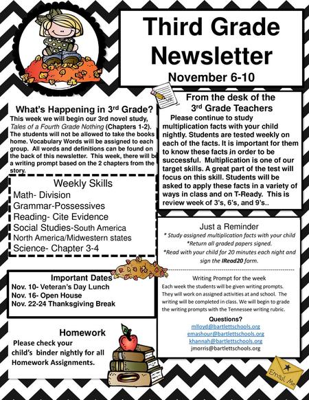 Third Grade Newsletter What’s Happening in 3rd Grade?