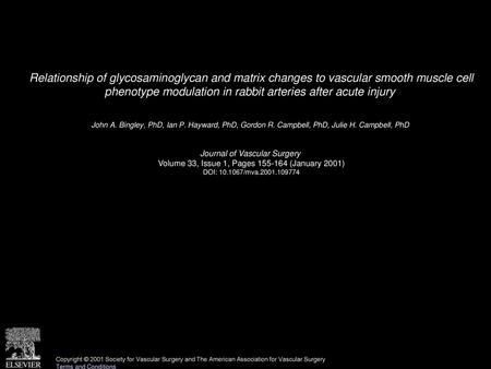 Relationship of glycosaminoglycan and matrix changes to vascular smooth muscle cell phenotype modulation in rabbit arteries after acute injury  John A.