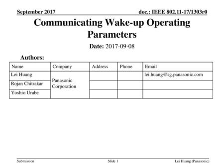 Communicating Wake-up Operating Parameters