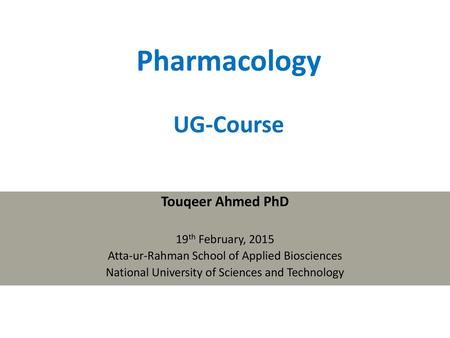 Pharmacology UG-Course